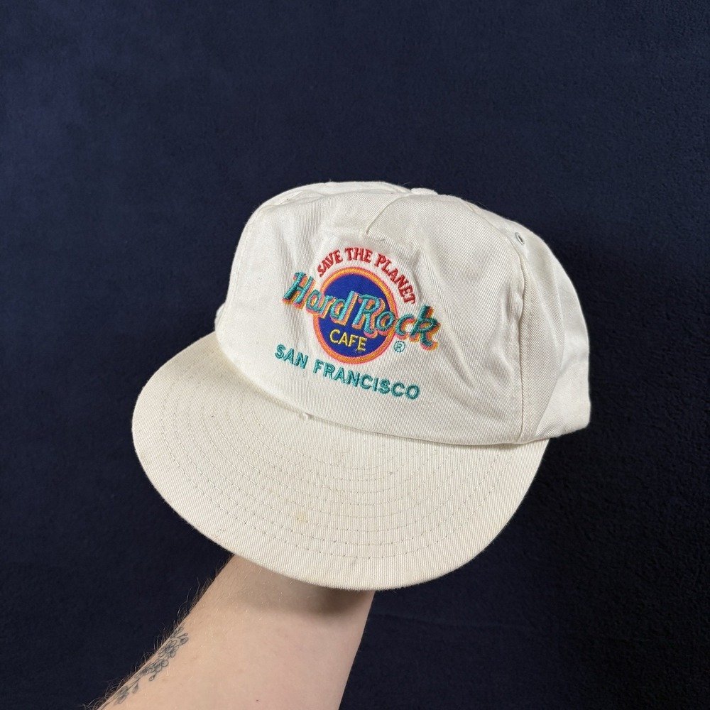 Vtg 80s 90s Hard Rock Cafe San Francisco Snapback Hat Green Underbrim Made USA